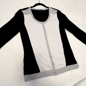 Soft knit colour-block neutral cardigan